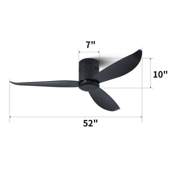 52" Low Profile Ceiling Fan No Light, Black Flush Mount Ceiling Fans